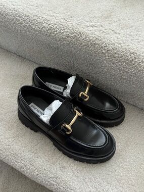 Steve Madden Black Leather Platform Loafers